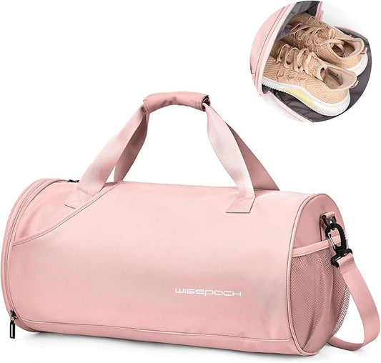 Pink Gym Bag for Women & Men with Wet & Shoe Compartment, Small Duffle Bag for Travel, Sport, Gym, Workout, Overnight, Weekender, Carry-on