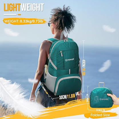ZOMAKE Lightweight Packable Backpack 35L - Light Foldable Backpacks Water Resistant Collapsible Hiking Backpack - Compact Folding Day Pack for Travel Camping(Lake Green)