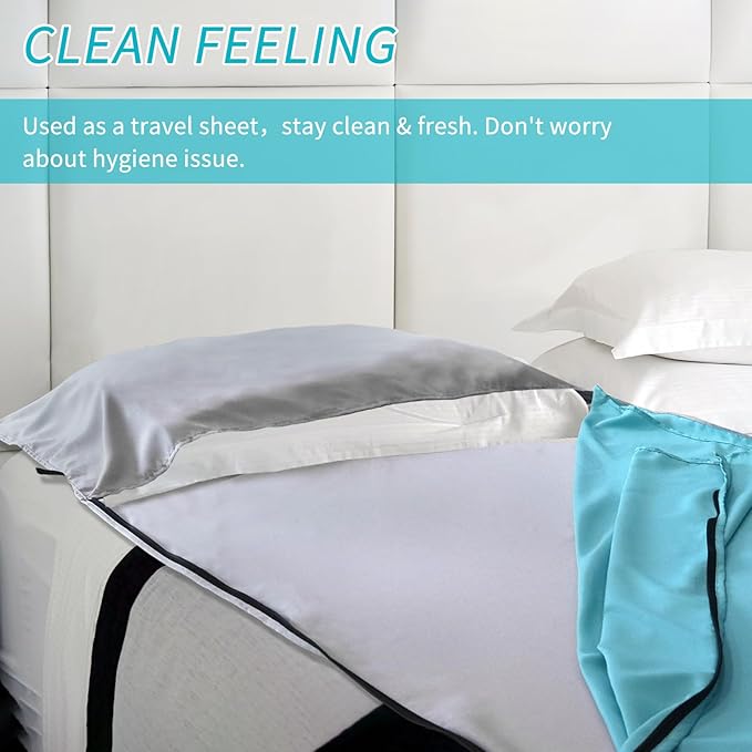 NewDoar Sleeping Bag Liner 215 * 85cm Portable Lightweight Travel Sheet with Pillow Slot Ultralight Soft Camping Sleeping Bag Liner Pongee Fabric for Camping Hiking Backpacking Hotels Hostels