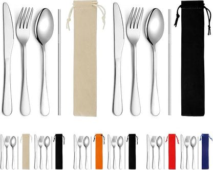 Kyraton Portable Flatware, Reusable Camping Flatware, Bento Box Flatware, Silverware For School/Work/Office/Outdoor, Dishwasher Safe, Set of 2 Packs