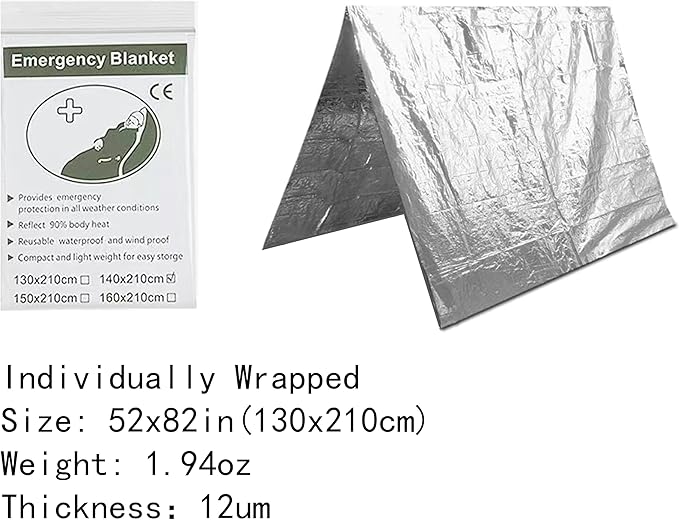 First Aid Mylar Rescue Blanket，Emergency Blankets for Survival Gear and Equipment，Designed for Outdoor, Body Warmer Blanket,Space, Camping Gear, Hiking Travel(Silver, 12 Pack)