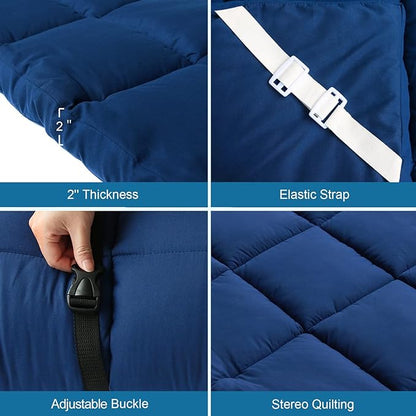 Cot Mattress Topper (Improved Thickness), Quilted Cot Pads for Camping, Soft Comfortable Sleeping Cot Mattress Pad Only, Camping Mattress Pad 75"x30" for Camp Cot/Rv Bunk/Narrow Twin Beds, Navy