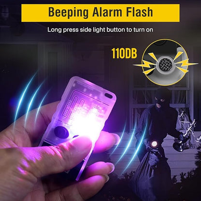 BORUIT V20 Small Powerful Flashlight 1000LM with Red Blue Warm Light, 180° Head Swivels 110dB Buzzer - Mini Keychain Pocket Rechargeable LED Flashlights USB EDC Clip Flash Light