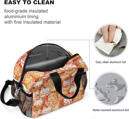 Lunch box Kids,Insulated Cat Lunch Bag Cute Small Pink Lunch Totebag Reusable Leakproof Corgi Lunch Bag With Shoulder Strap for Girls Boys Women School Work Picnic (red cat)