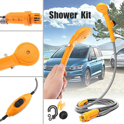 MASO Portable Outdoor Shower Kit, 12V Camping Showers with Water Pump, 5 Meter Cable with Cigarette Lighter Plug, Max 7L Water Per Minute for Champing Pet Bath