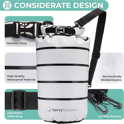 Savvy Outdoors Waterproof Dry Bag - Dry Bags for Food & Gear, Stuff Sacks for Backpacking and Camping Equipment, Waterproof Bag for Beach, Boating, Kayaking (20L, Stripe)