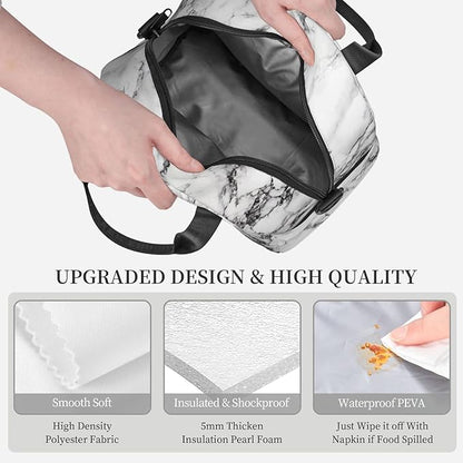 bassyil Marble Insulated Lunch Bag Reusable Lunch Box With Adjustable Shoulder Strap Cooler Tote Bag For Men Women