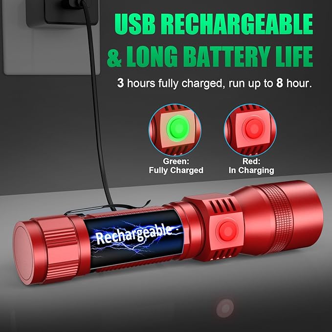 Black Light Flashlight, 3 in-1 Rechargeable Flashlights, UV Light Magnetic LED Flashlight High Lumens, 7 Mode Camping Waterproof Flashlight for Pet Urine Detection (1pack Red)