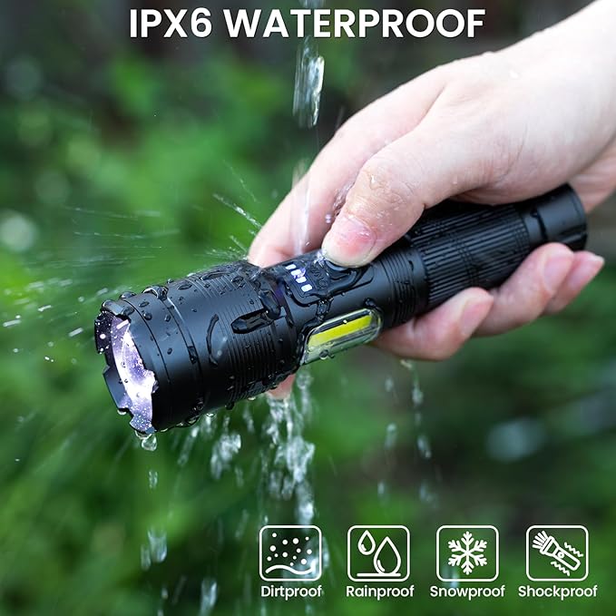 Rechargeable Flashlight 990000 High Lumens, Super Bright LED Flashlight with 7 Modes, Waterproof Powerful Flash Light for Camping, Home, Emerge∩cies (Black)