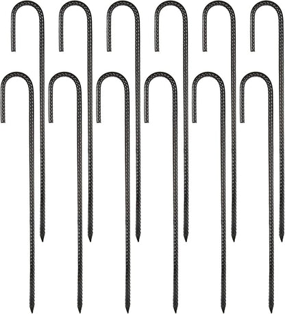 16 Inch Rebar Stakes, 12Pcs Heavy Duty Rebar Stakes J Hook 5/16 Ground Stakes Tent Stakes Rust Proof Coated Ground Anchors with Chisel Point End for Camping Camping Tent