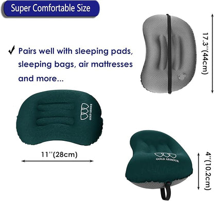 Gold Armour Inflatable Camping Pillow Backpacking Pillow Lightweight Travel Air Pillow Ultralight Ergonomic Pillow Portable for Airplanes with Neck & Lumbar Support (2 Pack) (Black & Turquoise)