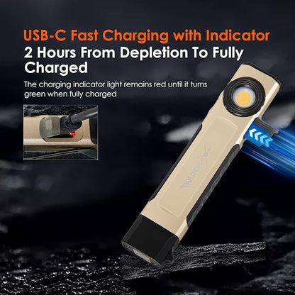 Rechargeable Flashlight Magnetic - Three Light Sources LED Flashlight with Clip Design, Flat Flashlight for Car Repairing/Camping/Emergency