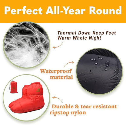 Down Booties Warm Socks Ultralight Sleeping Sock for Camping, Backpacking - Camp Sleeping Bag Tent Down Foot Warmer for Men & Women