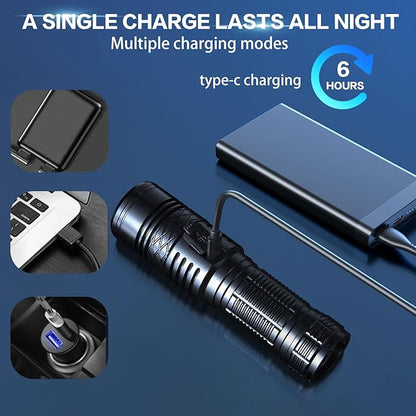 Flashlights High Lumens Rechargeable, Super Bright Flashlight, Adjustable Tactical Flashlight 5Mode Waterproof Handheld Flash light for Emergencies, Camping, Hiking
