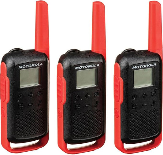 Motorola Solutions, Portable FRS, T210TP, Talkabout, Two-Way Radios, Rechargeable, 22 Channel, 20 Mile, Black W/Red, 3 Pack