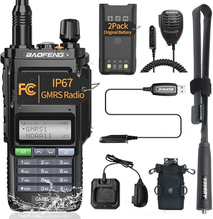 Baofeng GMRS-9R GMRS Radio Waterproof IP67 Two Way Radios Rechargeable Walkie Talkies Long Range NOAA Weather Alerts Scan With extra Battery,Programming Cable,Tactical Antenna,Speaker Mic,Tactical Bag
