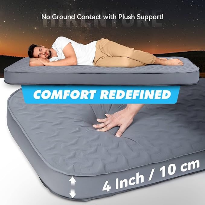Hikenture 4" Thick Self Inflating Sleeping Pad with Electric Pump, Ultralight Foam Camping Mattress, 9.5 R-Value Insulated Sleeping Mat, Portable All Season Camping Pad for Tent, Car, Cot
