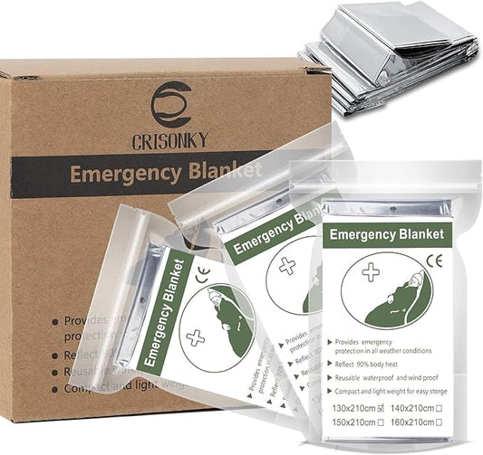 Emergency Mylar Thermal Blankets, Designed for Outdoors, Survival Reflective Thermal First Aid Foil Blanket(12-Packs)