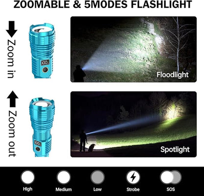 Flashlights High Lumens Rechargeable, 990,000 Lumens Super Bright Flashlight with LCD Digital Display, Zoom, 5 Modes, IPX7 Waterproof, Powerful Tactical Flashlight for Emergencies, Camping