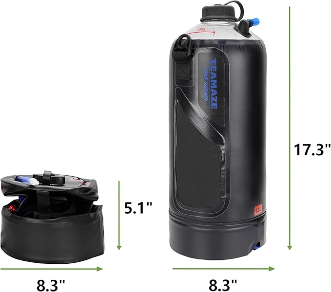 Camping Shower,12L Portable Camp Shower Bag with Upgraded Screw Lid, Auto Pressure Pump, Solar Shower, Camping Shower Head for Beach Camping, Hiking, Traveling, Washing