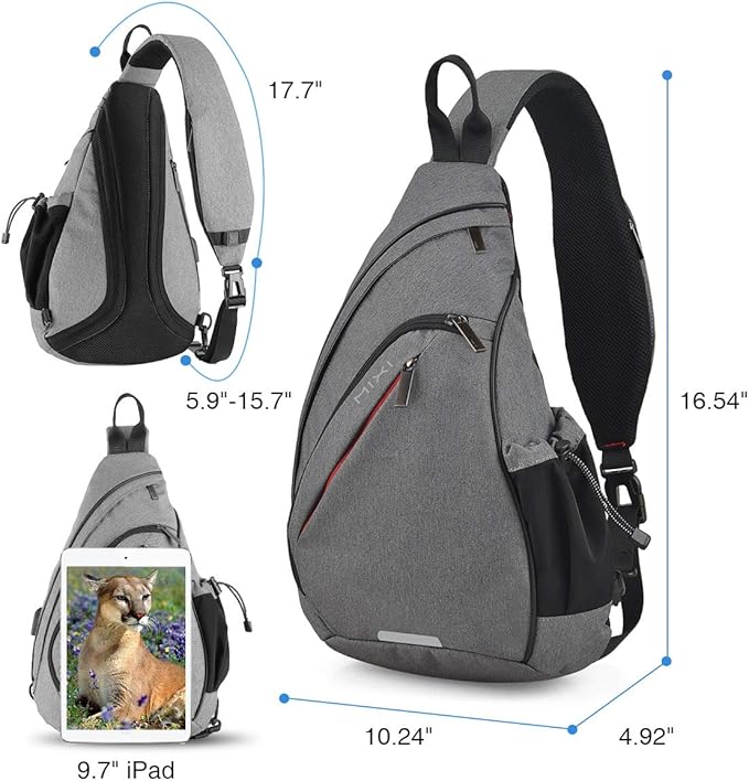 Hanke Sling Bag Men Backpack Unisex One Shoulder Bag Hiking Travel Backpack Crossbody with USB Port Versatile Casual Daypack