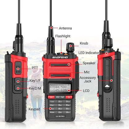 BAOFENG UV-9R PRO Dual Band Two-Way Radio Ham Radio Dustproof Waterproof IP67 Transceiver Walkie Talkie 8W Upgraded Version of UV-9R Plus with Type-C Charger Cable