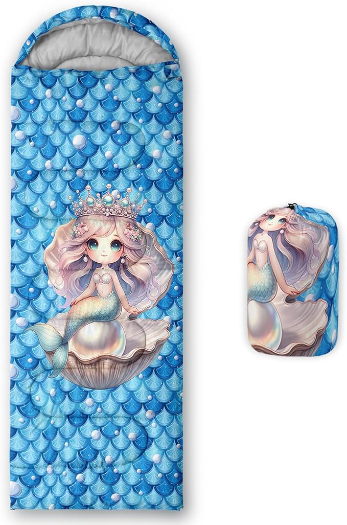 AILONEN Cartoon Fox Camping Sleeping Bag for Boys Girls Adults,Lightweight & Waterproof,3 Season Warm & Cold Weather,Portable,Kawaii Fox Printed Sleeping Bag,Traveling,Camping,Hiking