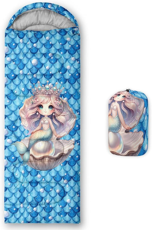 AILONEN Cartoon Fox Camping Sleeping Bag for Boys Girls Adults,Lightweight & Waterproof,3 Season Warm & Cold Weather,Portable,Kawaii Fox Printed Sleeping Bag,Traveling,Camping,Hiking