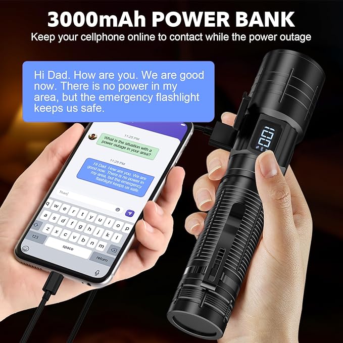 Flashlights High Lumens Rechargeable 20,000LM Super Bright LED Flashlight with Dimmable, Zoomable Beam Tactical Flash Lights, 6Modes Small Powerful Waterproof Flashlight for Camping Emergencies Home