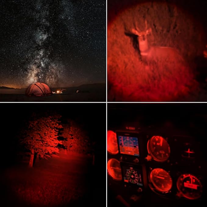 Stepless Dimming Red Flashlight 620nm-630nm High Purity Red LED Flashlight Focal Length Brightness Adjustable for Hunting Night Observation Astronomy Aviation