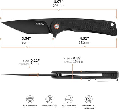 Everyday Carry EDC Knife, Safety Liner-Lock Practical Pocket Knife, D2 Steel G10 Lightweight Handle, Outdoor Camping tactical Knives, Black, Folding 3.54in
