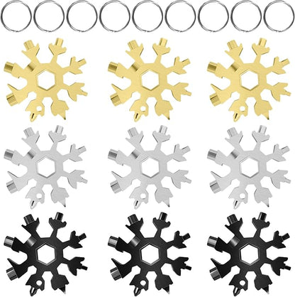 18-in-1 Snowflake Multi Tool, 9 Pack Stainless Steel Snowflake Bottle Opener/Flat Phillips Screwdriver Kit/Wrench, Durable and Portable to Take