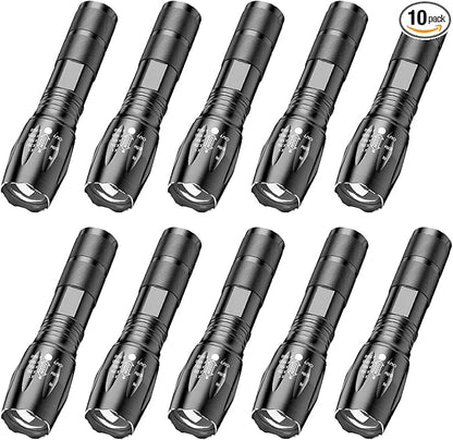 Tactical Flashlights 10 Pack, Bright Zoomable LED Flashlights with High Lumens and 5 Modes, Waterproof Portable Pocket Flash Light for Emergency, Camping, and Outdoor Use