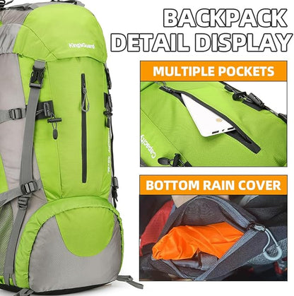 70L Camping Hiking Backpack with Rain Cover Waterproof Backpacking Backpack for Hiking Treeking Climbing Outdoor (Green)