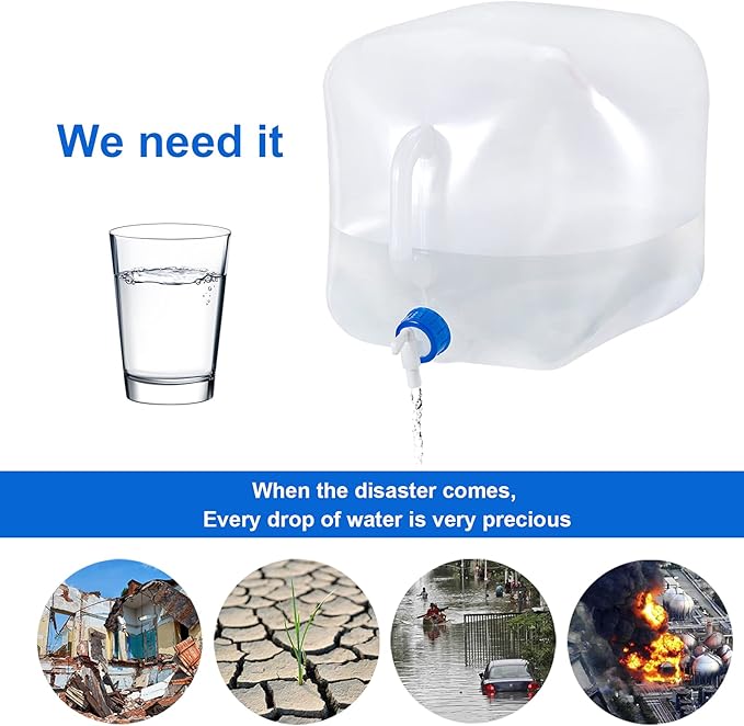 Collapsible Water Container with Spigot, BPA Free Water Storage Jug Water Canteen for Outdoor Camping Hiking & Emergency Survival Kit, Foldable Portable