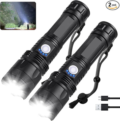 Rechargeable Flashlights 990,000 High Lumens - 2 Pack, Super Bright LED Flash Light with 5 Modes, 12 Hour Brightest Waterproof Handheld Flashlight for Home, Camping