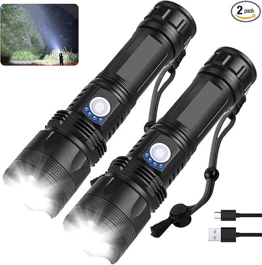 Rechargeable Flashlights 990,000 High Lumens - 2 Pack, Super Bright LED Flash Light with 5 Modes, 12 Hour Brightest Waterproof Handheld Flashlight for Home, Camping