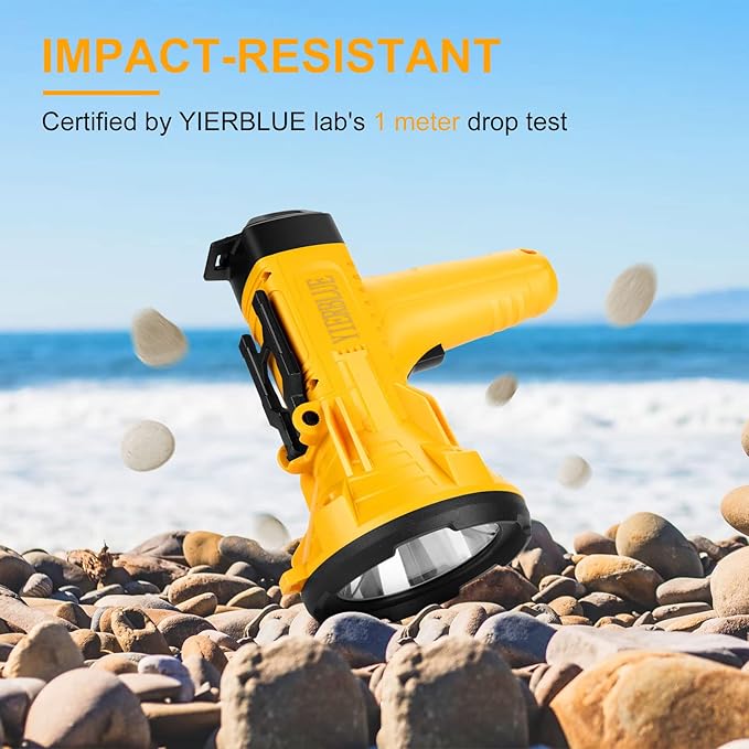 YIERBLUE Rechargeable Spotlight Flashlight 900000 High Lumen, IP66 Waterproof Spot Lights Outdoor Handheld, 20 Hours Long Lasting LED Large Flashlight with Foldable Stand and Detachable Red Filter
