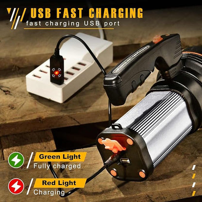 Flashlights High Lumens Rechargeable,1000000LM Spotlight Flashlight,IP68 Waterproof Rechargeable Flashlight,Linterna recargable 10000mAh Long Lasting for Camping,Boat,Walking,Farm.(Silver)