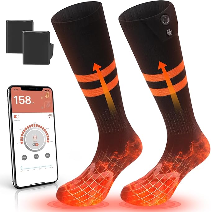 Heated Socks, Rechargeable Heated Socks for Men Women, 7.4V 3000mAh Battery Powered Electric Socks with APP Control 3 Heating Levels Foot Warmer for Winter Outdoor Sports Hunting Skiing Camping Hiking