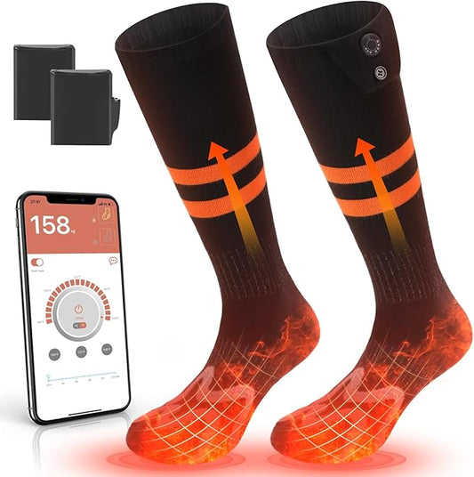 Heated Socks, Rechargeable Heated Socks for Men Women, 7.4V 3000mAh Battery Powered Electric Socks with APP Control 3 Heating Levels Foot Warmer for Winter Outdoor Sports Hunting Skiing Camping Hiking