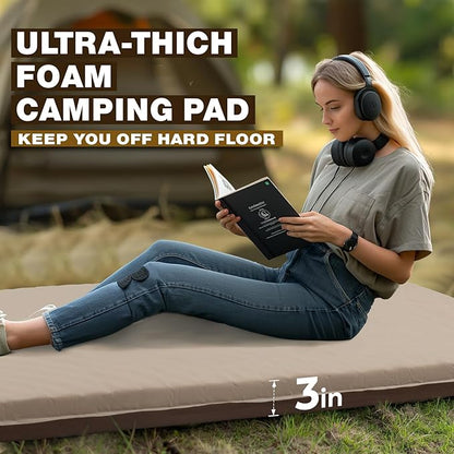 Overmont Self-Inflating Sleeping Pad - 3”Thick Memory Foam Camping Pad - Inflatable Camping Mattress Pad Sleeping Mat for Car Truck Travel Tent - 4 Season Durable Comfortable