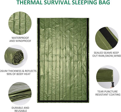 Zmoon Emergency Sleeping Bag 2 Pack Lightweight Survival Sleeping Bags Thermal Bivy Sack Portable Emergency Blanket for Camping, Hiking, Outdoor, Activities