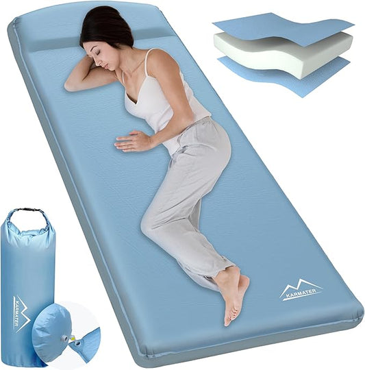 Self Inflating Sleeping Pad for Camping - 3.1" Thick Foam Sleeping Pad with Inflatable Bag, 9.5 R-Value Insulated Camping Mattress Pad for Car Camping Backpacking Hiking Camping Mat