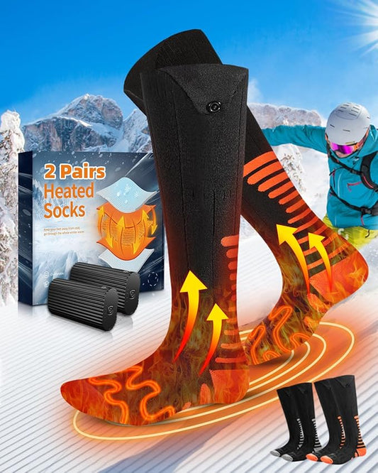 2 Pairs Heated Socks, Eventek 7.4V Rechargeable Heated Socks for Men Women, 360° Heating Electric Socks with 3 Heat Settings, Washable Electric Thermal Sock for Ski Hunting Hiking