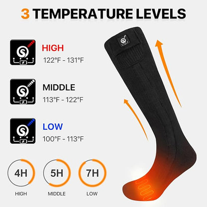 SNOW DEER Heated Socks for Men Women, 7.4V Rechargeable Battery Electric Socks, Heated Ski Socks for Hunting Fishing Camping Hiking Skiing Foot Warmer