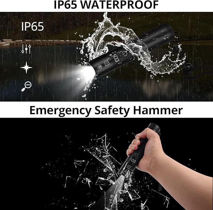 Semlos LED Flashlight 1500 Lumens with Display Screen, Zoomable and Tactical Flashlight for Outdoor Activities, Powerful Emergency Flashlights Rechargeable for Camping, Hiking