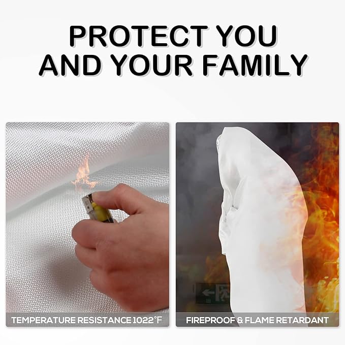 FLASLD Fire Blanket for Home and Kitchen, Fiberglass Fire Blankets Emergency for People, Flame Retardant Protection and Heat Insulation (3 ft x 3 ft - 2 Pack)