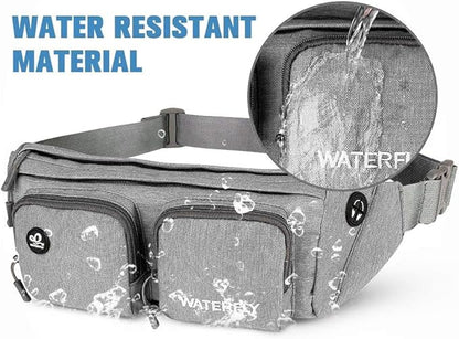 WATERFLY Fanny Pack Waist Bag: Travel Hip Pouch Bum Bag Plus Size Crossbody Fannie Pack Adjustable Belt Waistpack Phanny Fannypack for Man Woman Hiking Walking Jogging