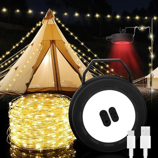 Rechargeable Camping String Lights, Portable Outdoor LED String Light for 2-in-1(32 Ft), Yard Tent Hanging Garden Party Festival Decor Waterproof String Lights